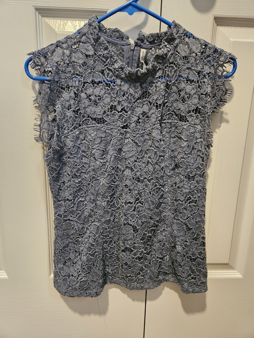 White House Black Market Slate Blue Lace Mock Neck Camisole